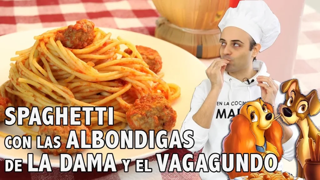 Spaghetti con albóndigas en salsa de tomate de La Dama y el Vagabundo