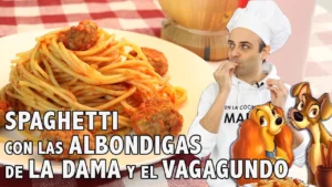Spaghetti con albóndigas en salsa de tomate de La Dama y el Vagabundo